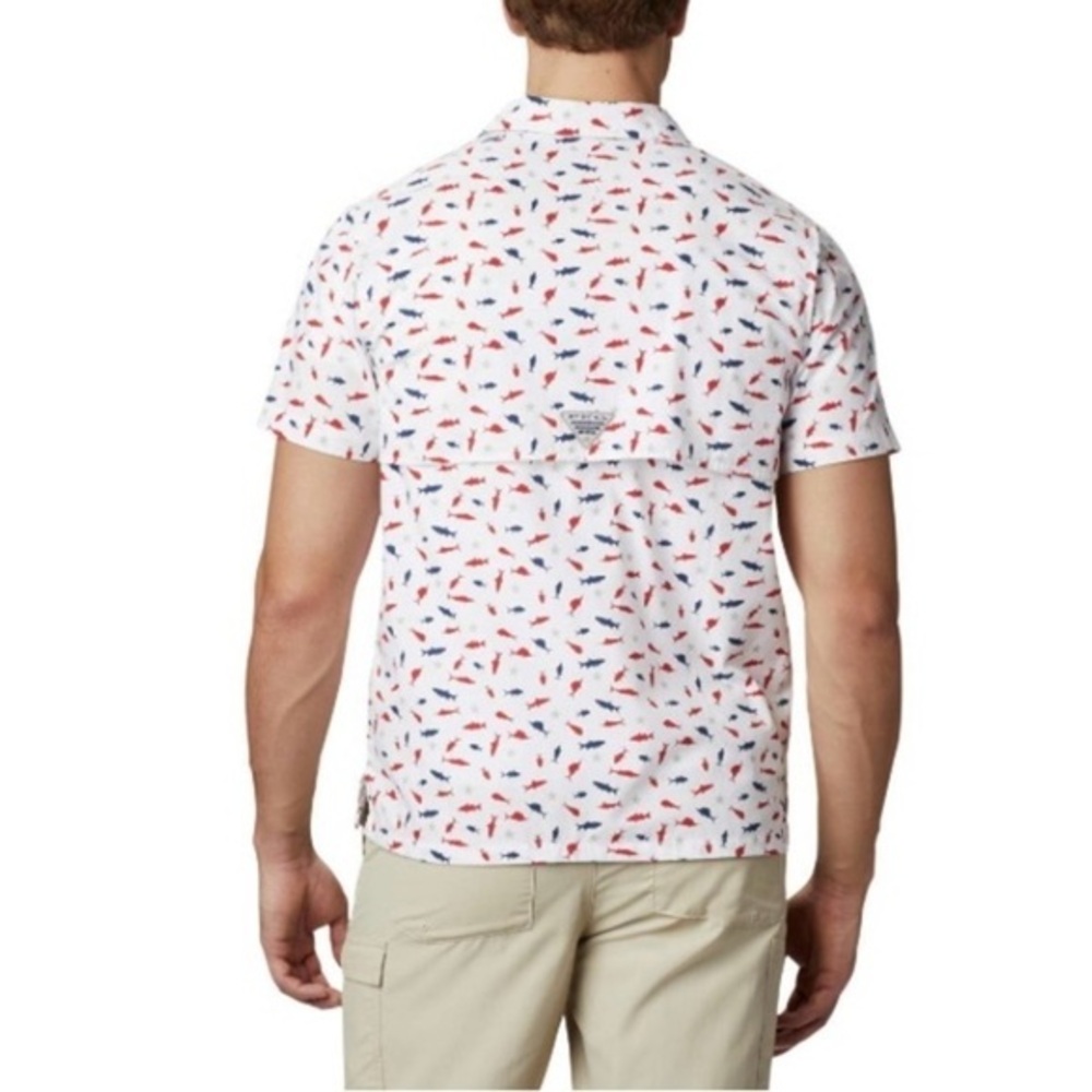 Columbia Red White and Blue Men’s Best Fishing Short Sleeve Shirt, Americana USA